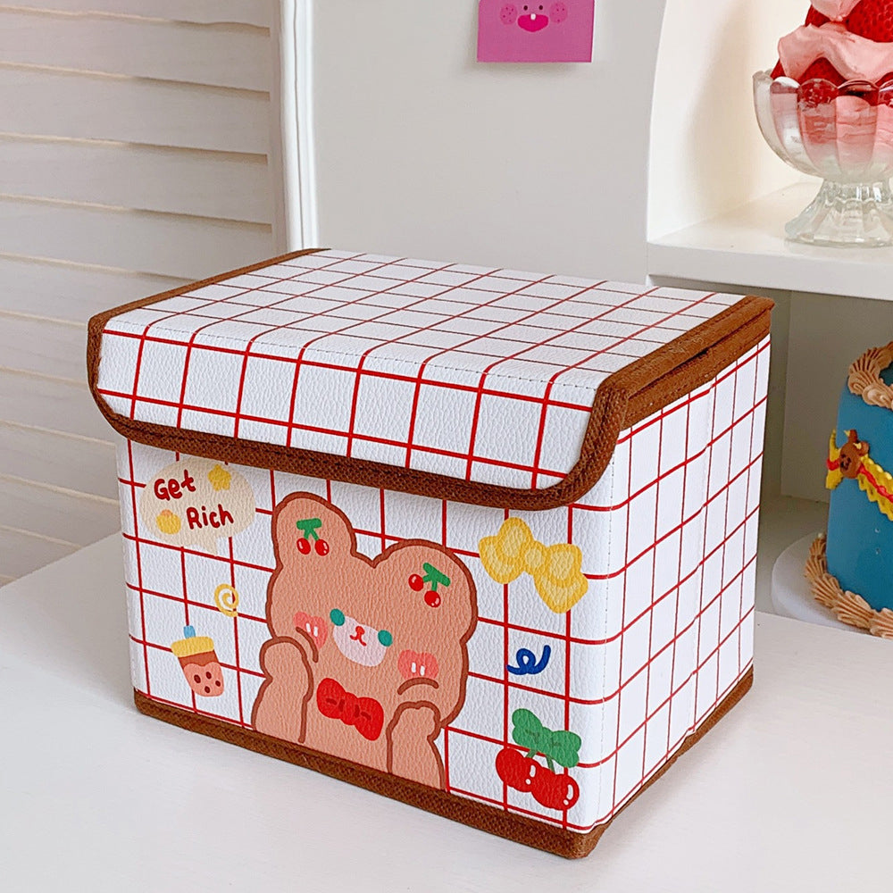 Kawaii Desk Storage Basket with Flip Lid, Dust-Proof