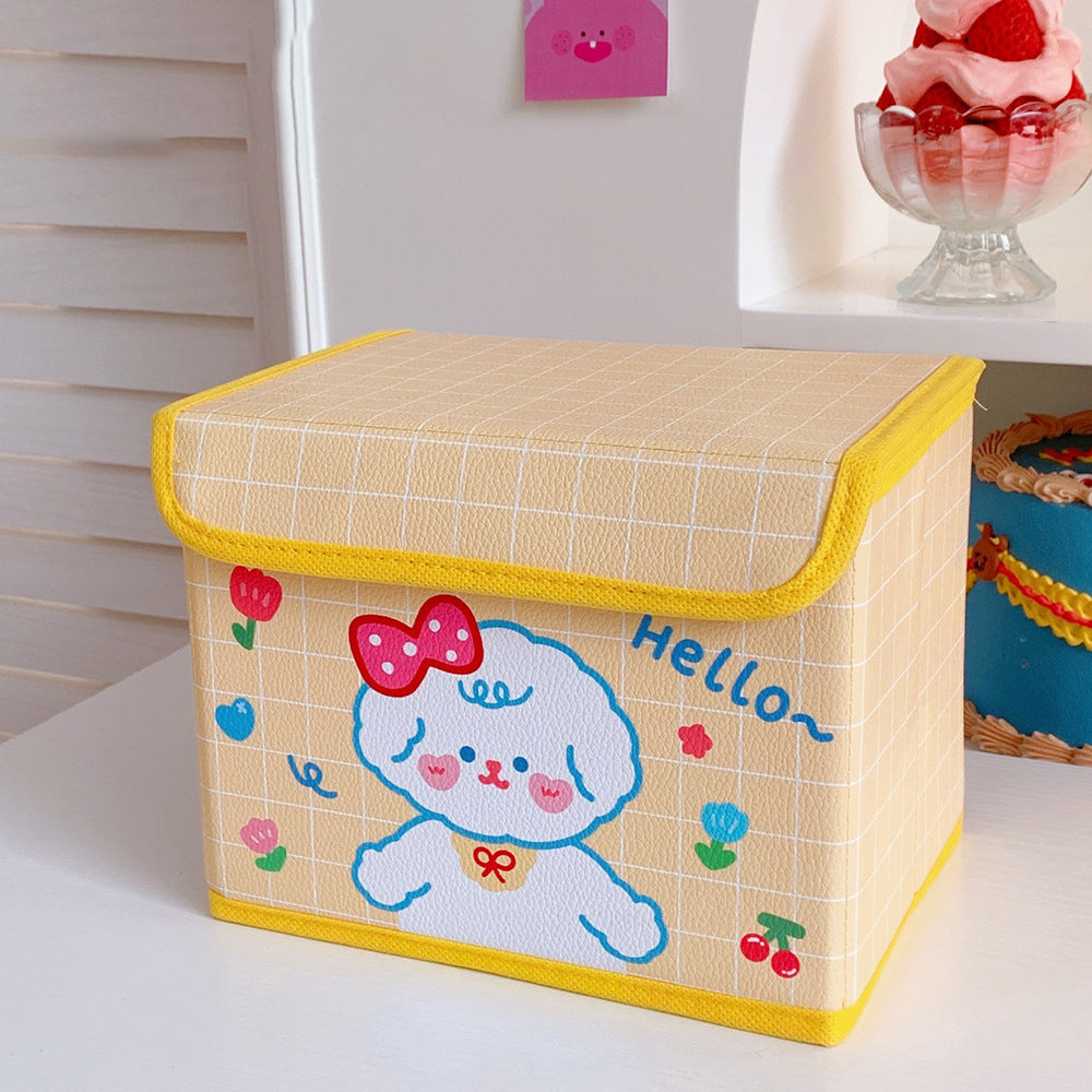 Kawaii Desk Storage Basket with Flip Lid, Dust-Proof