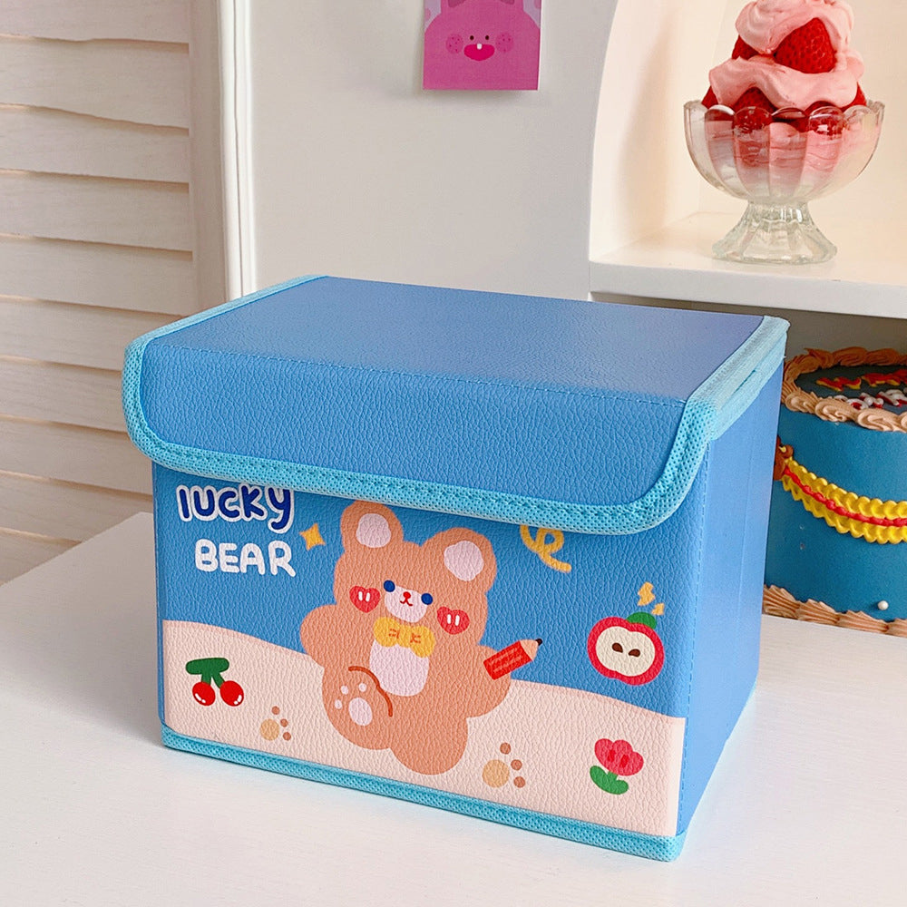 Kawaii Desk Storage Basket with Flip Lid, Dust-Proof