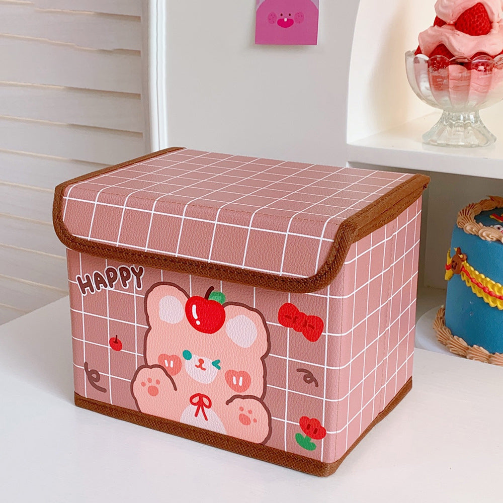 Kawaii Desk Storage Basket with Flip Lid, Dust-Proof