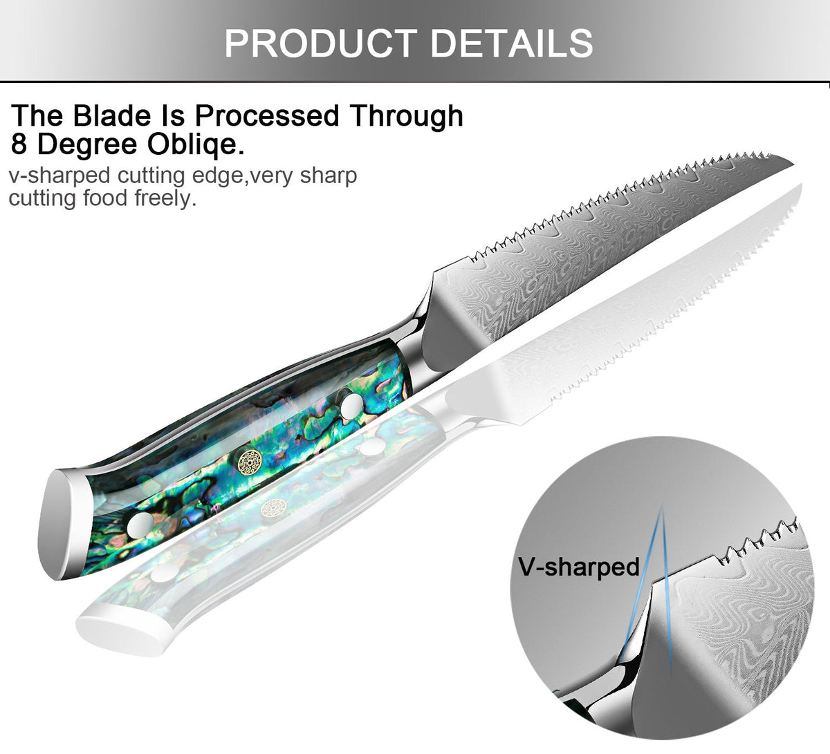 Damascus Steel Steak Knife with Abalone Shell Handle