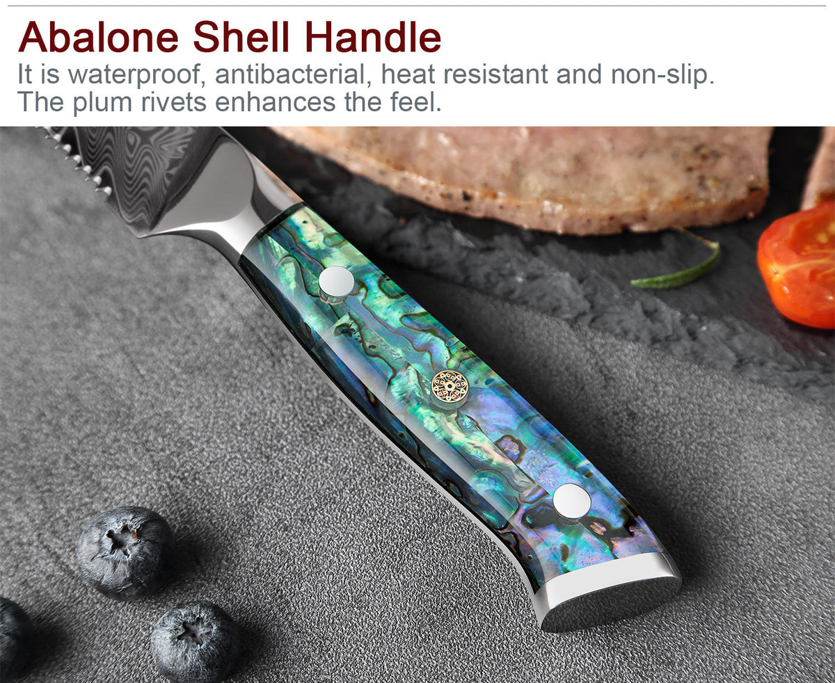 Damascus Steel Steak Knife with Abalone Shell Handle