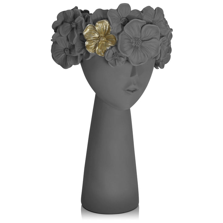 Sculptural Flowerpot Planter With Gold Floral Accent