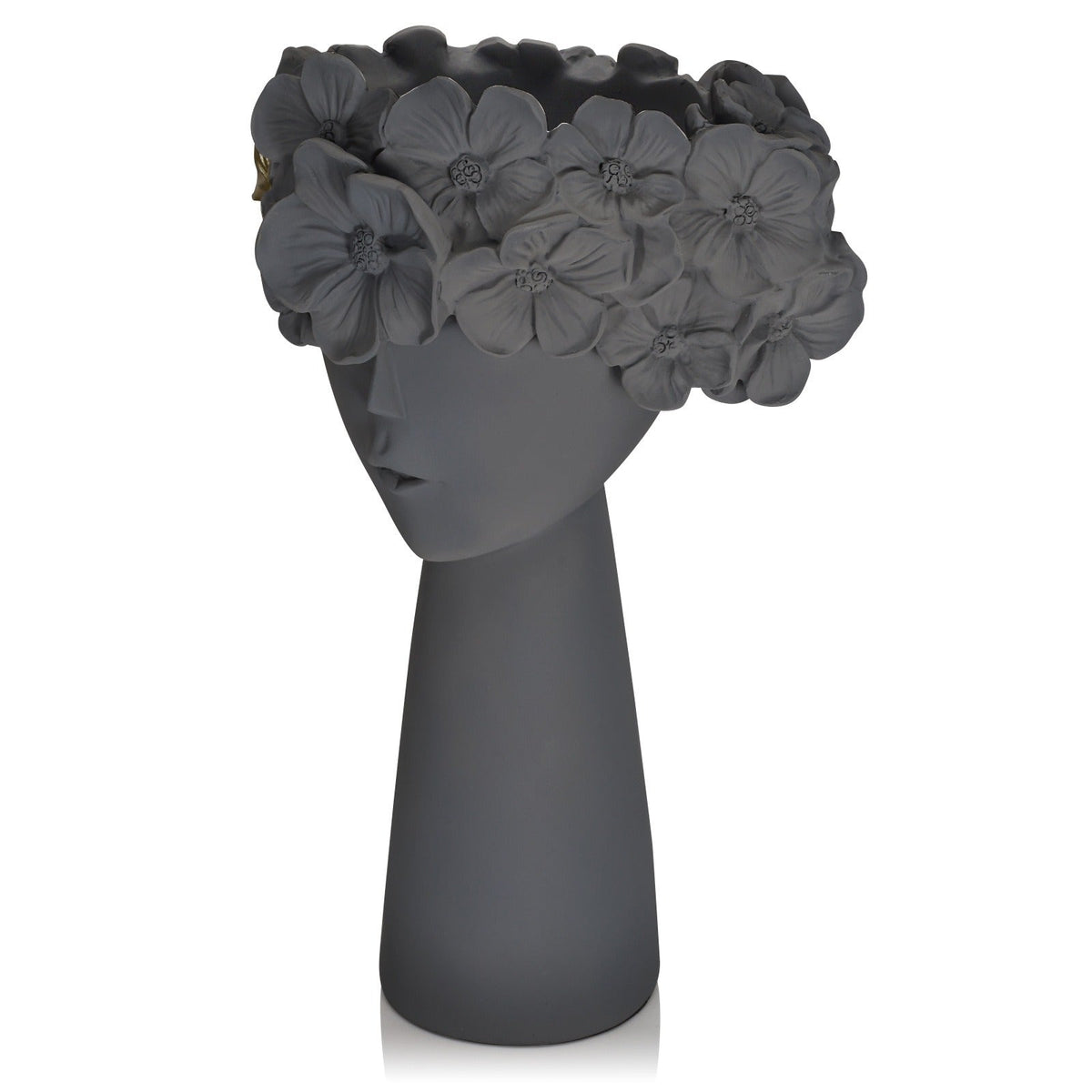 Sculptural Flowerpot Planter With Gold Floral Accent