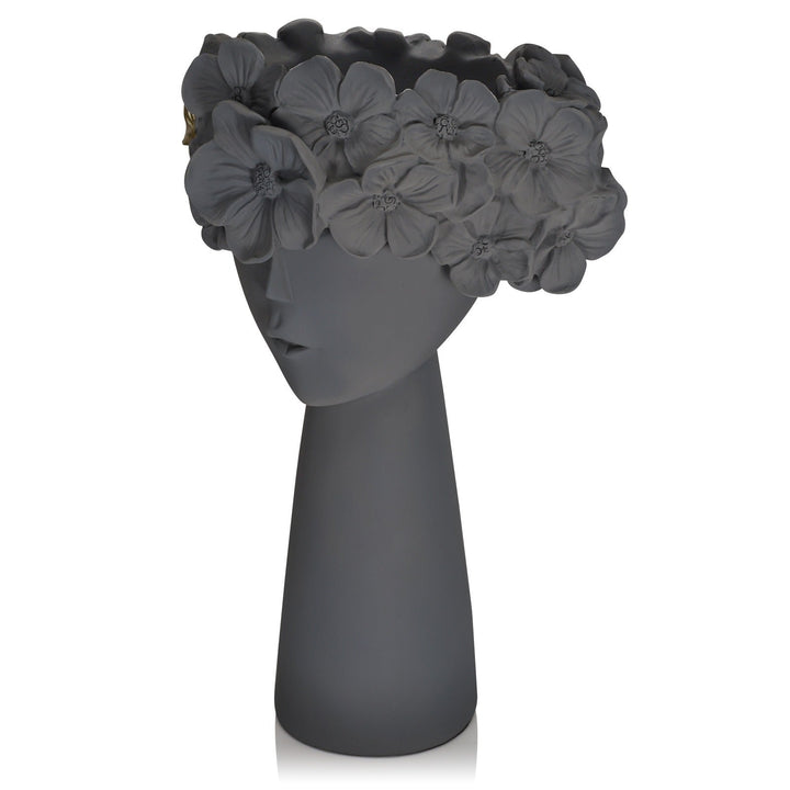 Sculptural Flowerpot Planter With Gold Floral Accent