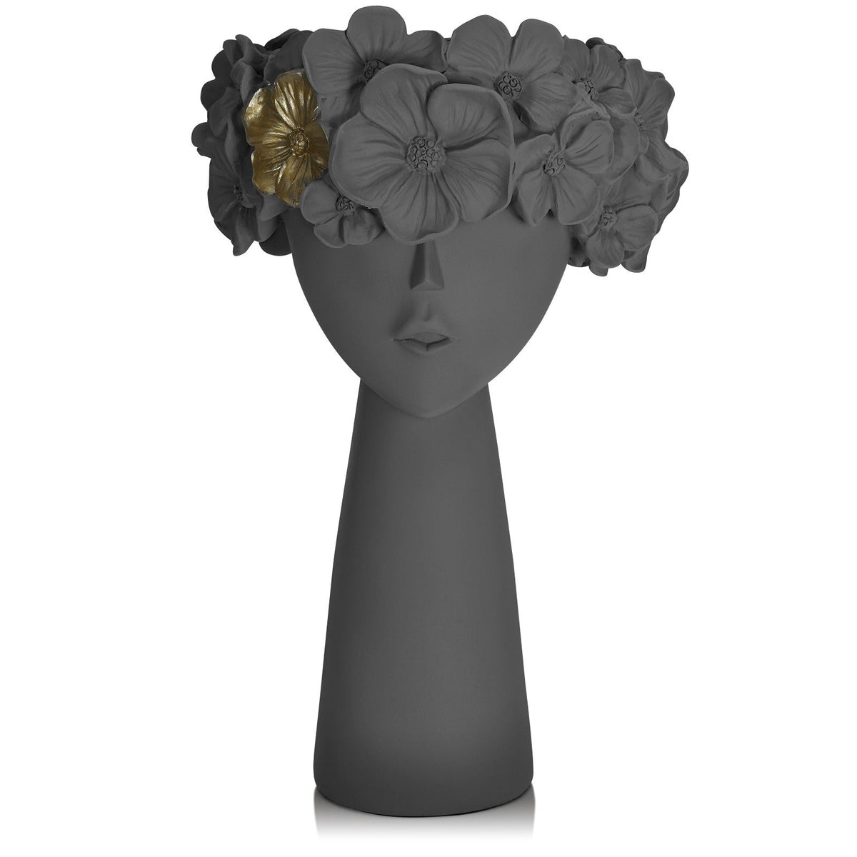 Sculptural Flowerpot Planter With Gold Floral Accent