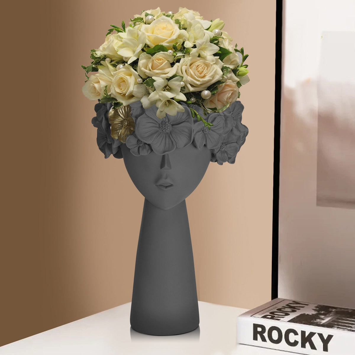 Sculptural Flowerpot Planter With Gold Floral Accent