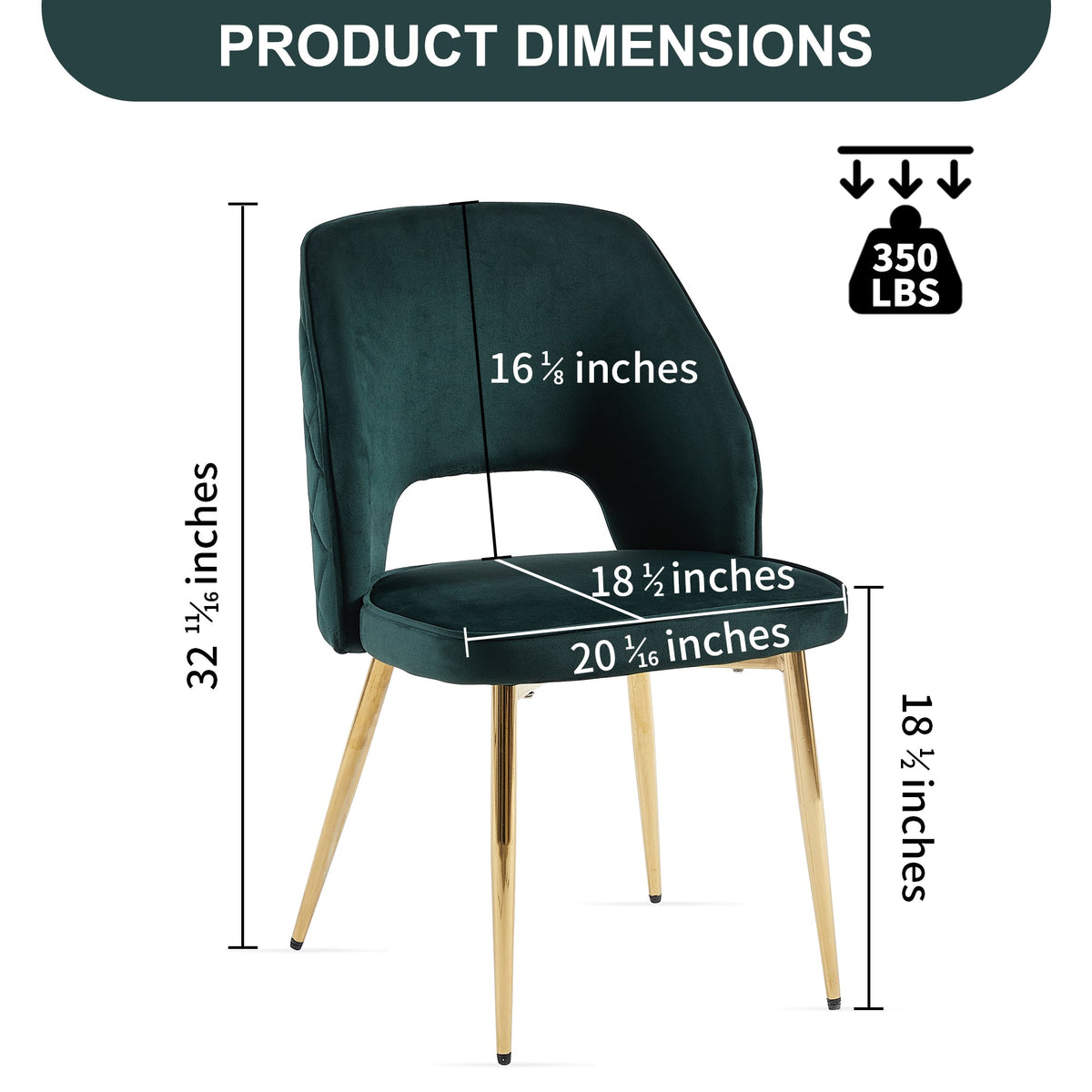 Dark Green Velvet Dining Chairs Set of 4 with Gold Legs