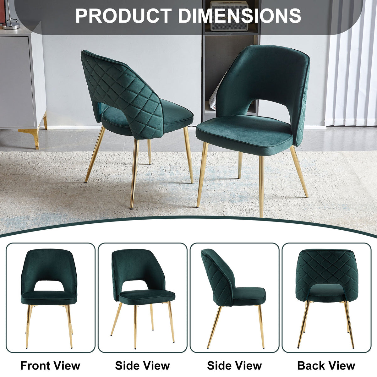 Dark Green Velvet Dining Chairs Set of 4 with Gold Legs