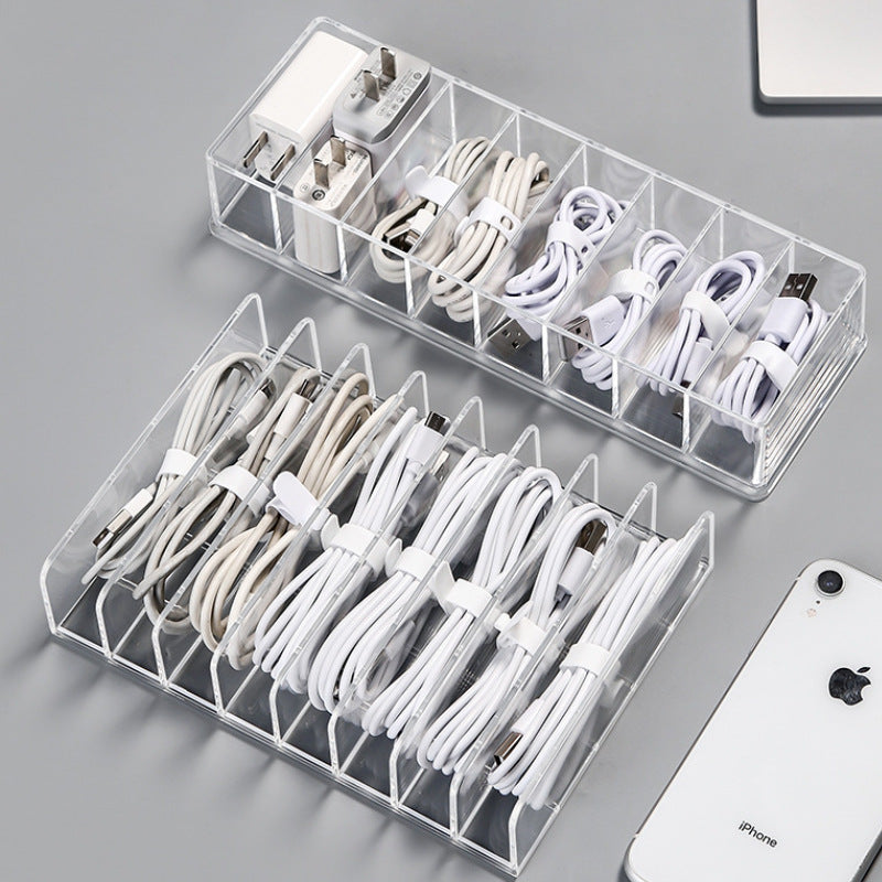 Cable Organizer Box With Compartments, Clear Desk Storage
