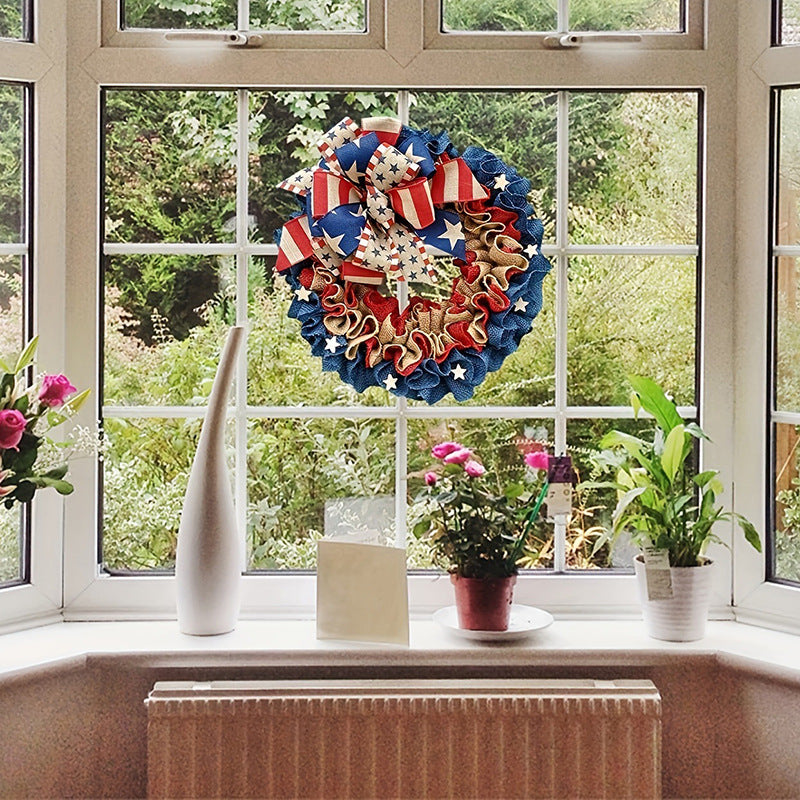 Patriotic Burlap Flower Ring Hanging Door Decoration