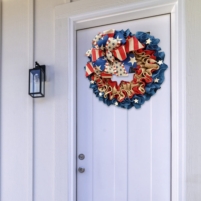 Patriotic Burlap Flower Ring Hanging Door Decoration
