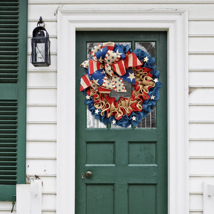 Patriotic Burlap Flower Ring Hanging Door Decoration