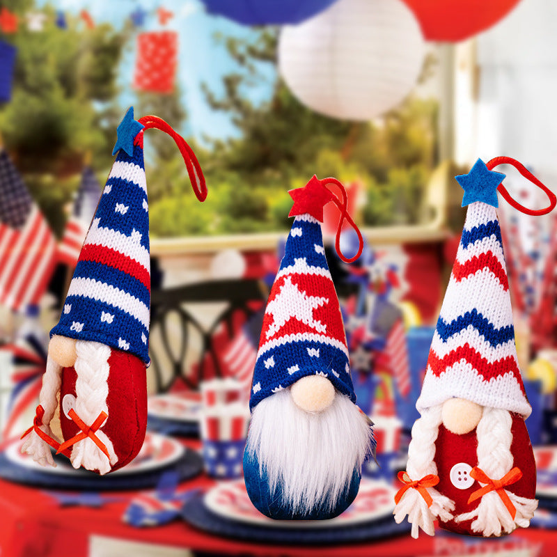Patriotic Knitted Gnome Ornament for Festive Displays