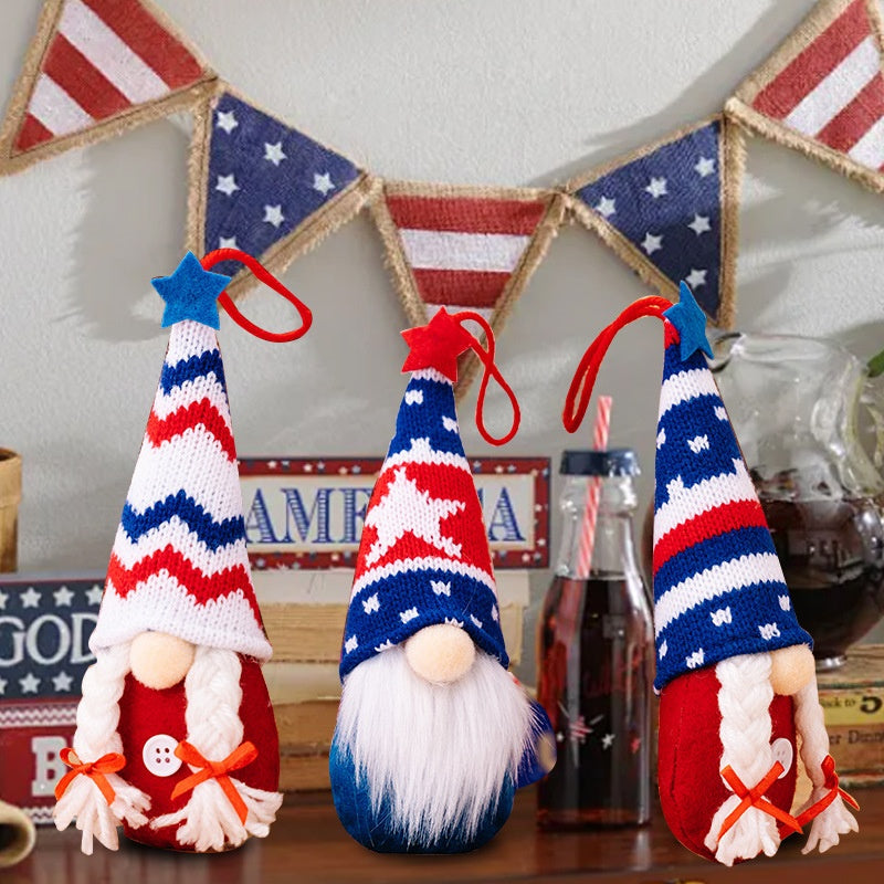 Patriotic Knitted Gnome Ornament for Festive Displays