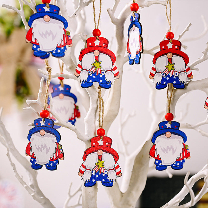 Wooden Gnome Ornaments for Patriotic Holiday Decor