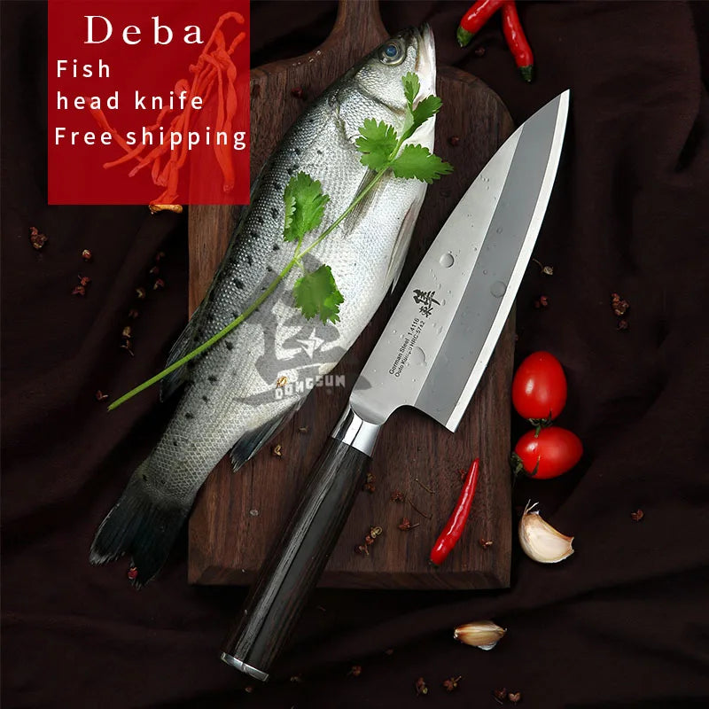 Deba Fish Head Knife with Walnut Scabbard, 1.4116 Steel