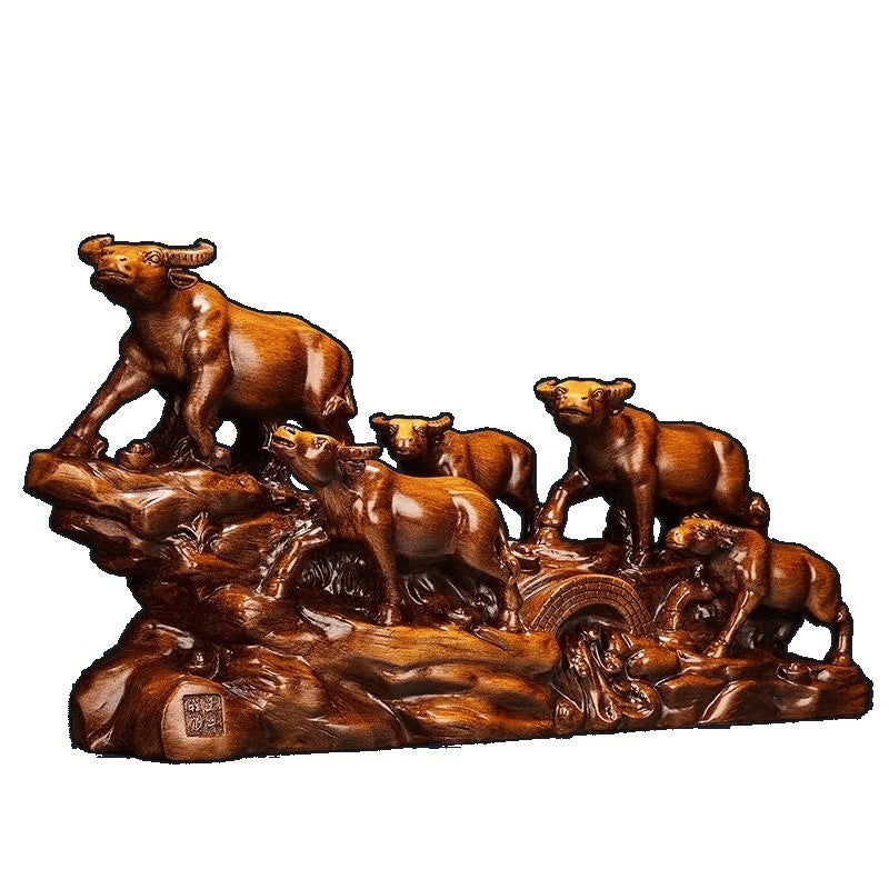 Five-Bull Prosperity Sculpture for Living Room Decor