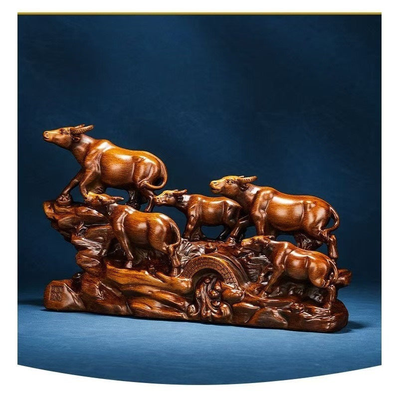 Five-Bull Prosperity Sculpture for Living Room Decor