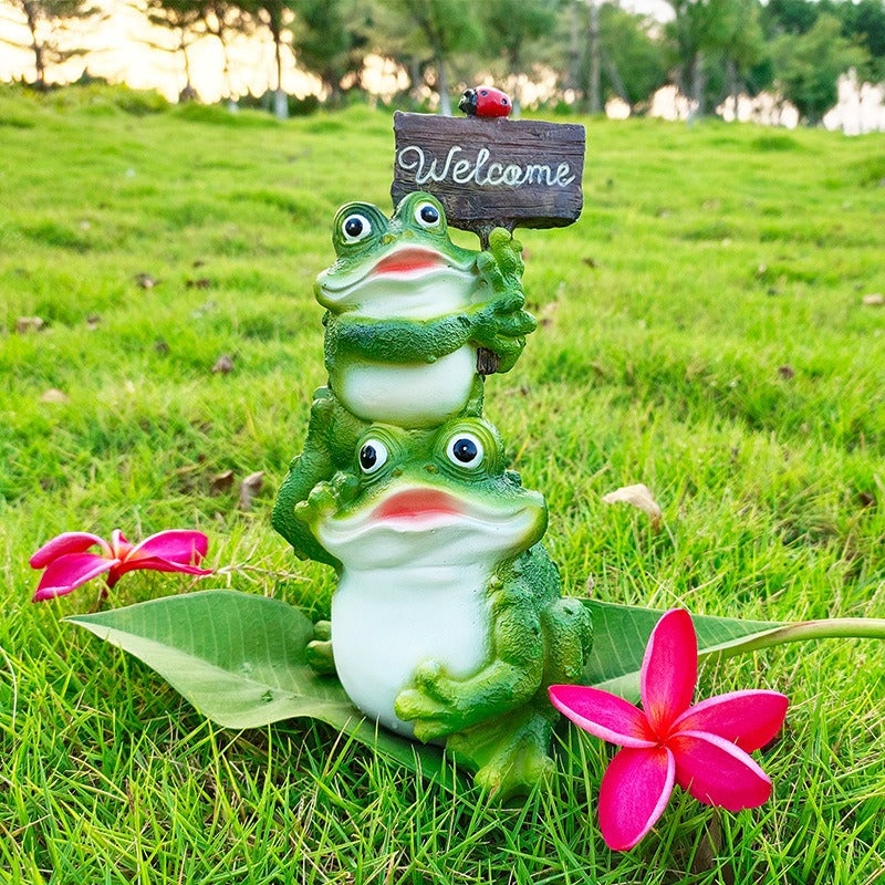 Frog Garden Welcome Sign for Whimsical Outdoor Charm