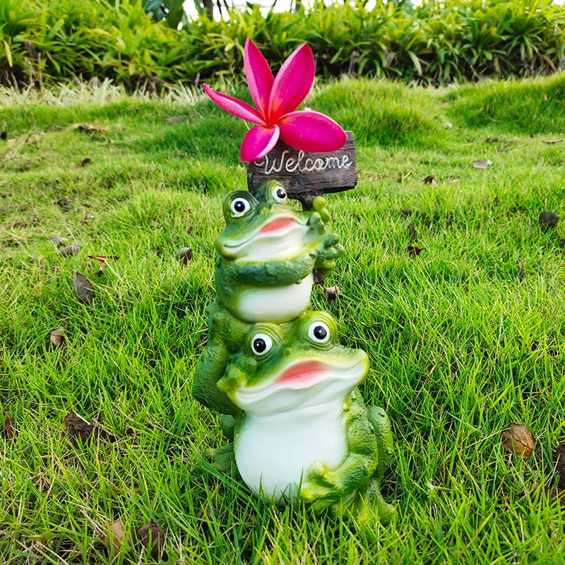 Frog Garden Welcome Sign for Whimsical Outdoor Charm