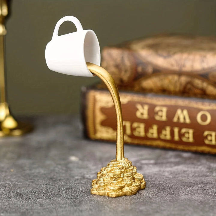 Floating Coffee Cup Ornament With Golden Coin Base