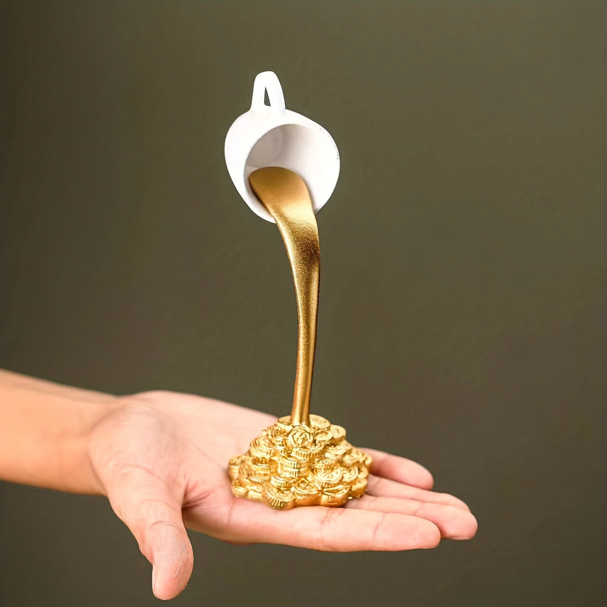 Floating Coffee Cup Ornament With Golden Coin Base
