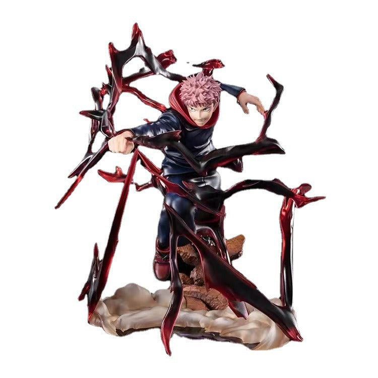 Anime Battle Statue With Immersive Crimson Spell Effects