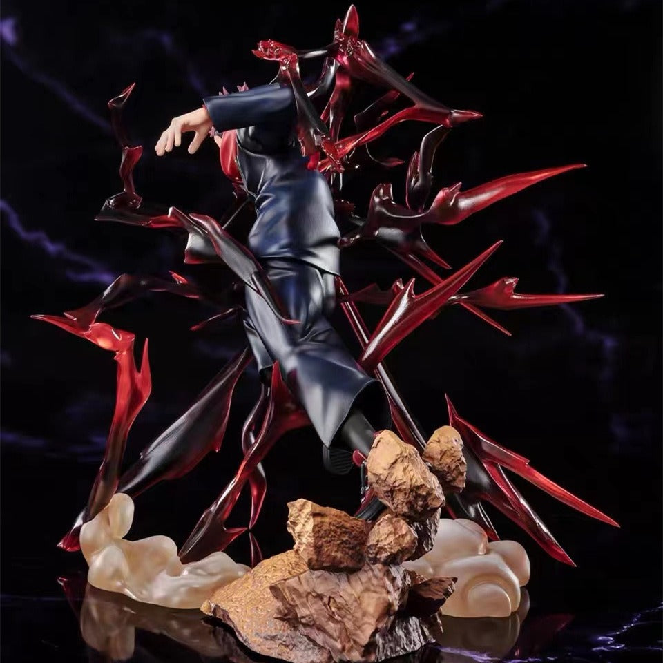 Anime Battle Statue With Immersive Crimson Spell Effects
