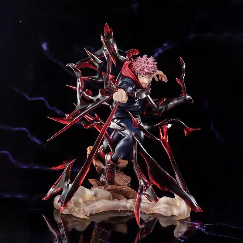 Anime Battle Statue With Immersive Crimson Spell Effects