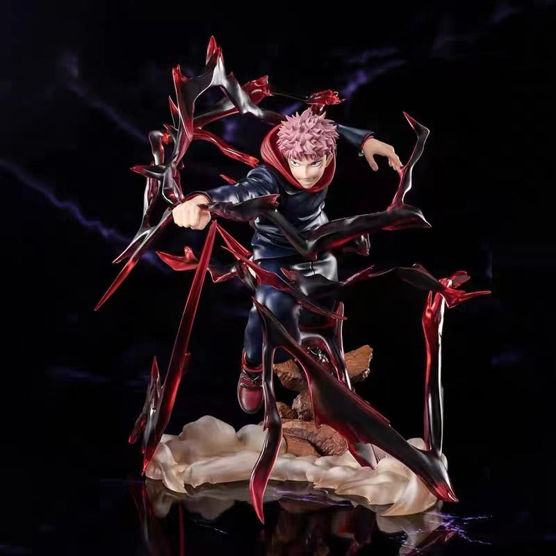 Anime Battle Statue With Immersive Crimson Spell Effects