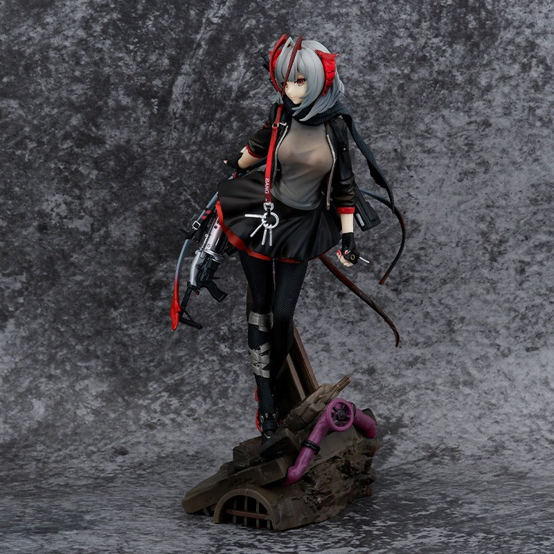 Anime Mercenary Statue With Dramatic Diorama Display