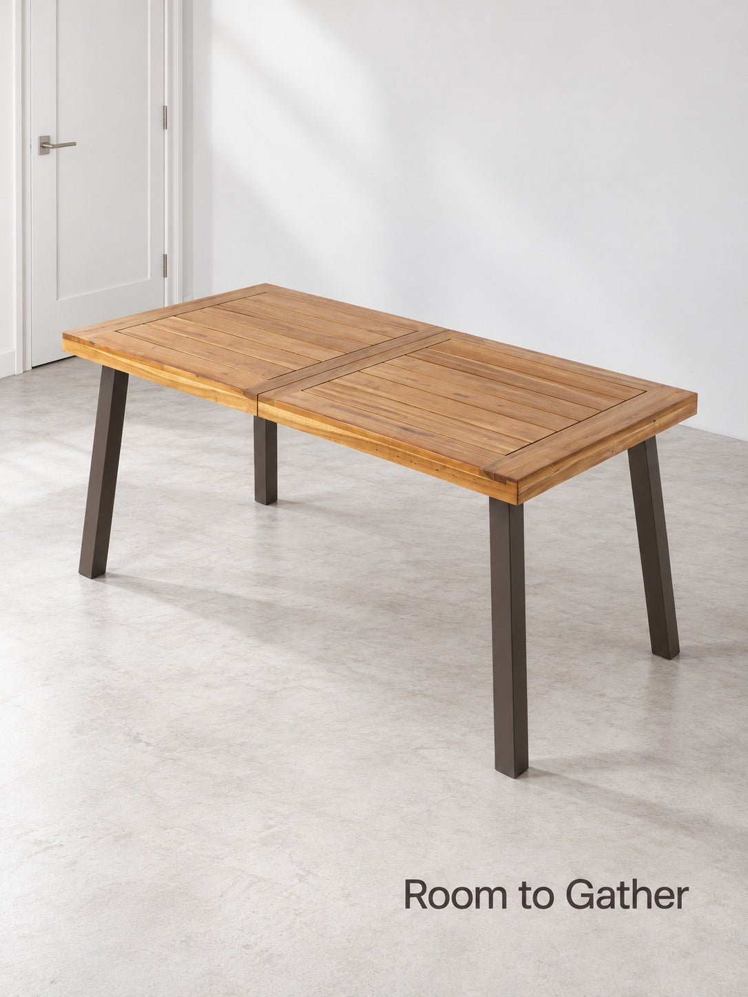 Rustic Acacia Wood Dining Table with Sturdy Metal Legs