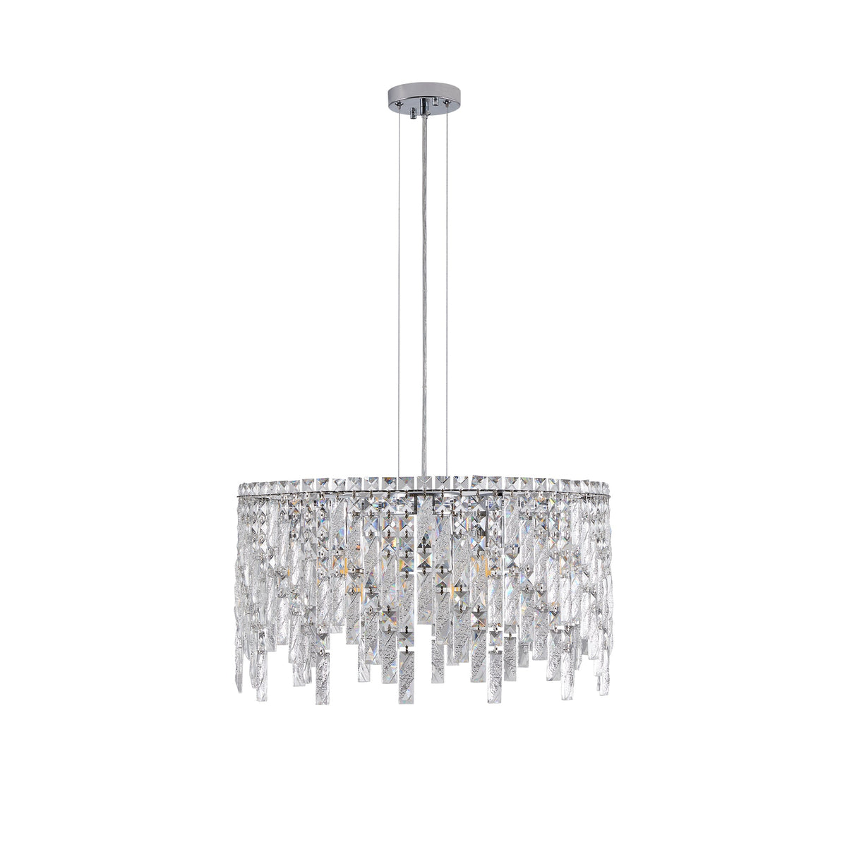 Round Crystal Chandelier with Chrome Canopy, Modern Glam