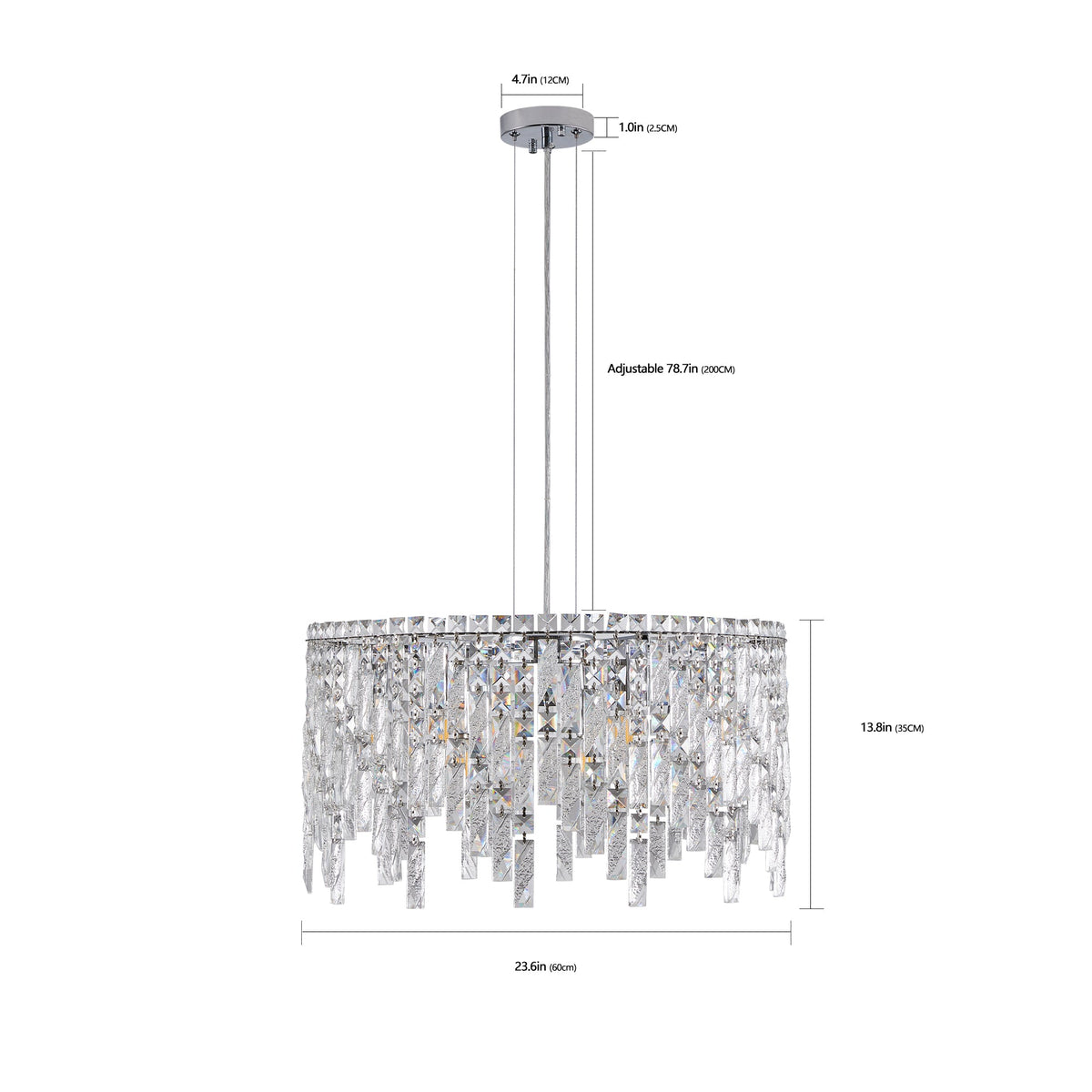 Round Crystal Chandelier with Chrome Canopy, Modern Glam