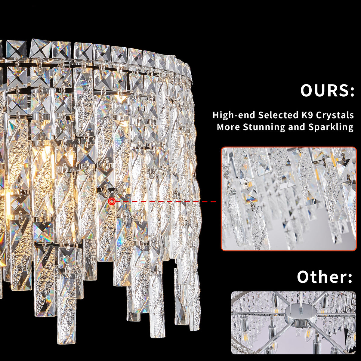 Round Crystal Chandelier with Chrome Canopy, Modern Glam