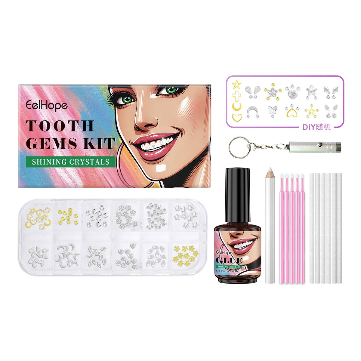 Tooth Gem Kit with UV Lamp, 120 Crystals for Parties