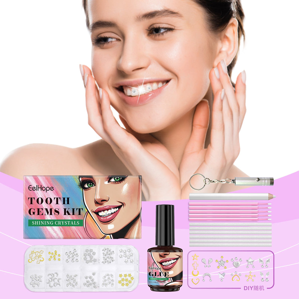 Tooth Gem Kit with UV Lamp, 120 Crystals for Parties