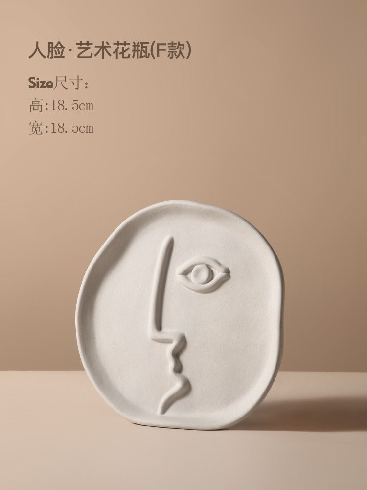 Abstract Face Ceramic Vase for Sculptural Flower Displays