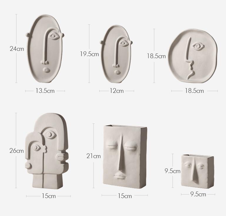 Abstract Face Ceramic Vase for Sculptural Flower Displays