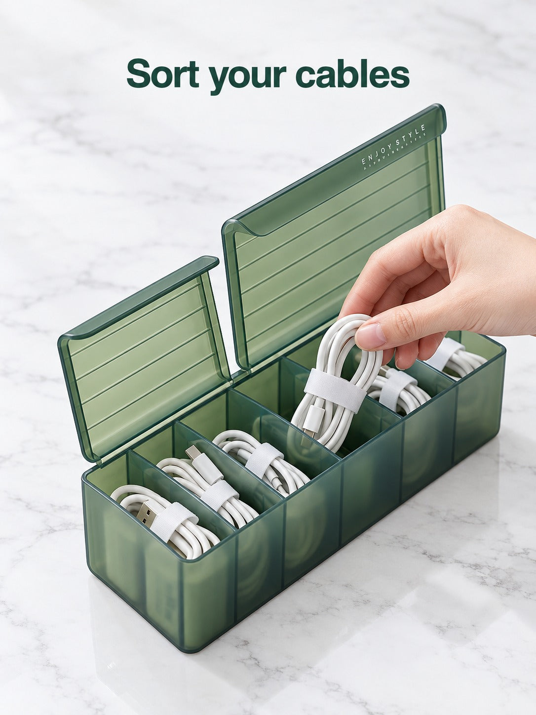 Desktop Cable Organizer Box with Adjustable Compartments