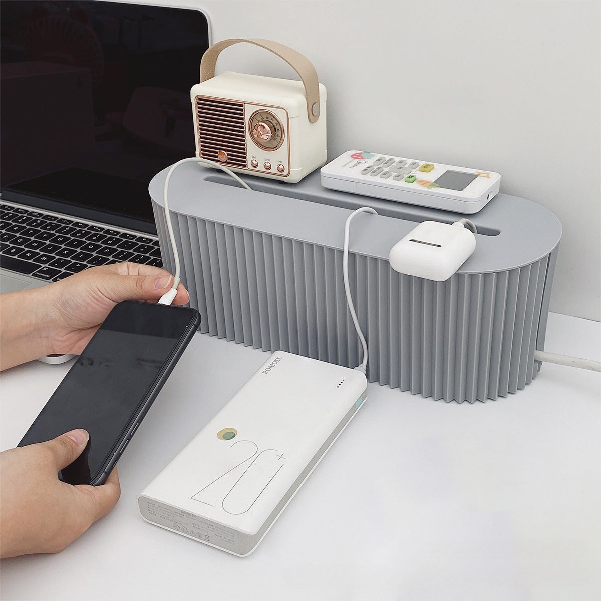 Desktop Cable Organizer Box to Hide Power Strip Clutter