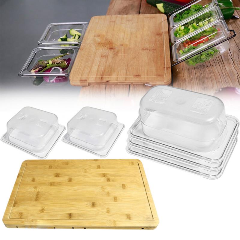 Bamboo Cutting Board with Detachable Prep Pans & Lids