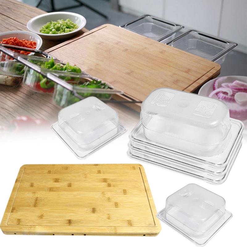 Bamboo Cutting Board with Detachable Prep Pans & Lids