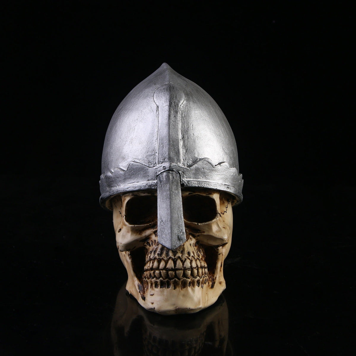 Gothic Skull Sculpture With Medieval Helmet Home Decor