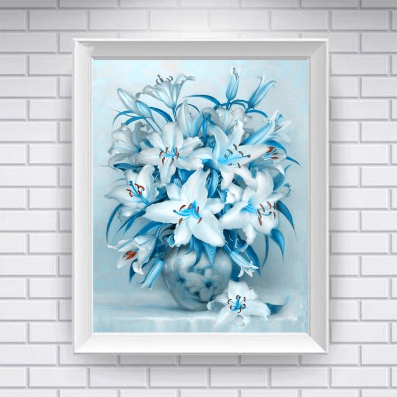 Diamond Painting Flower Kit for Blue Botanical Wall Art