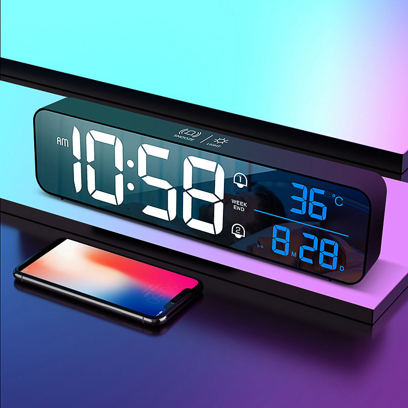 Rechargeable Digital Alarm Clock with Mirror Display