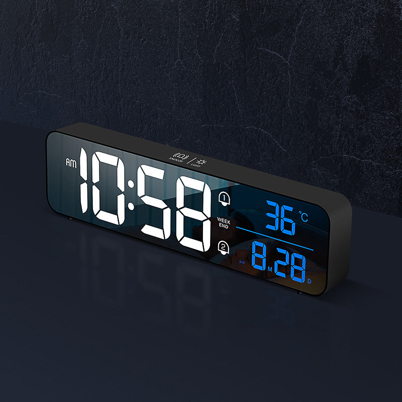 Rechargeable Digital Alarm Clock with Mirror Display
