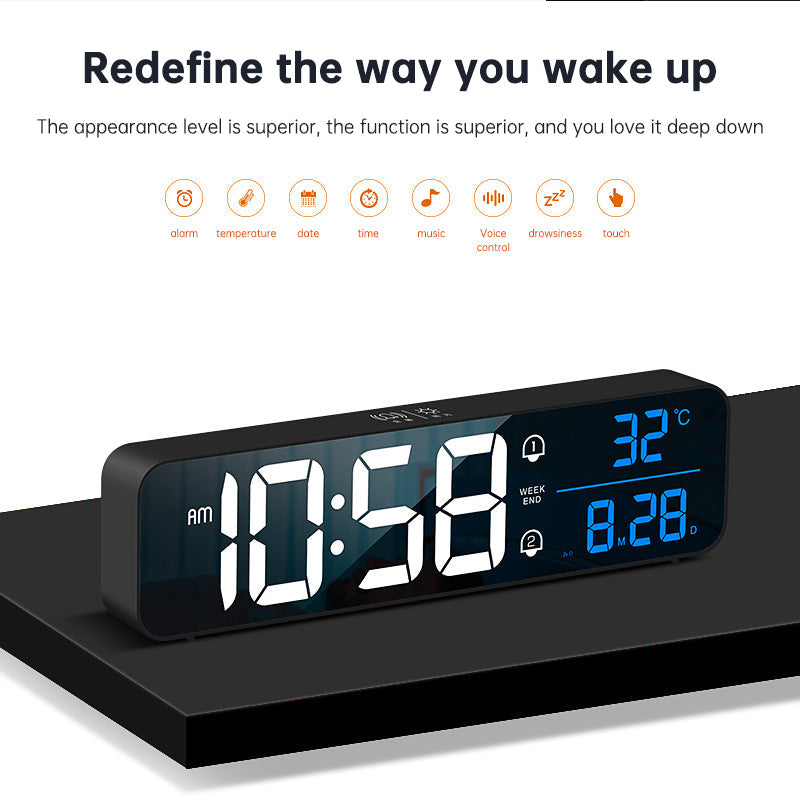 Rechargeable Digital Alarm Clock with Mirror Display
