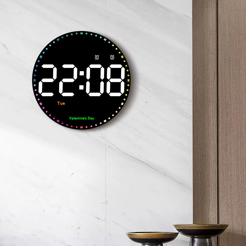 LED Wall Clock with Calendar and Colorful Lighting